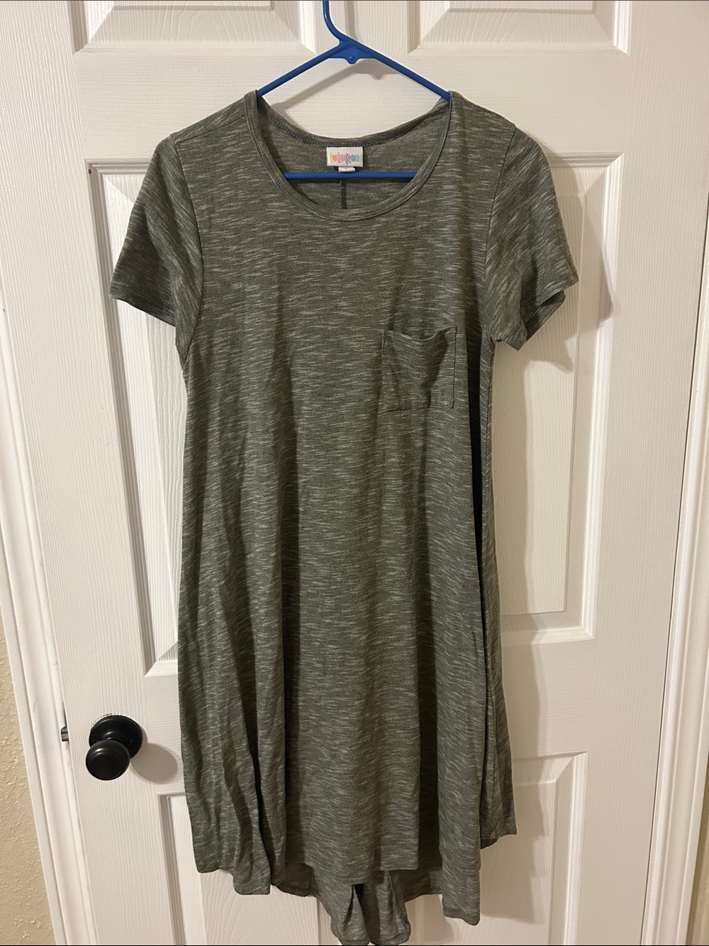 LuLaRoe Casual Short-Sleeve Pocket Swing Dress in Heathered Olive